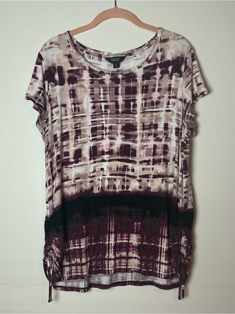 Simply Vera Vera Wang Abstract Scoop Neck Drawstring Top Size XL